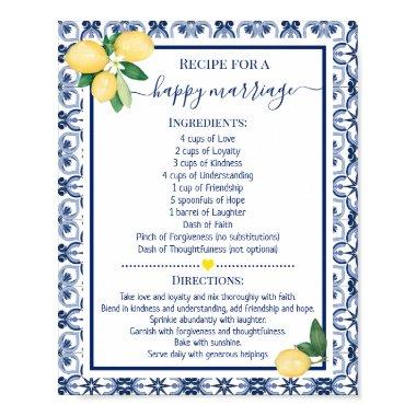 Recipe for a Happy Marriage Lemons Shower Gift Poster