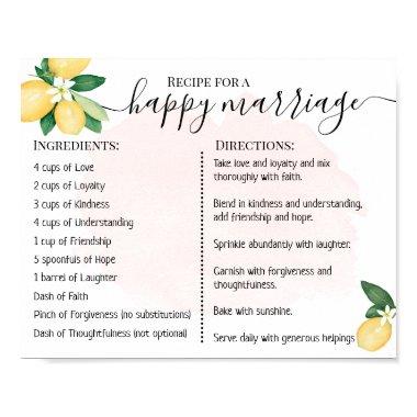 Recipe For A Happy Marriage Newlyweds Lemons Pink Poster