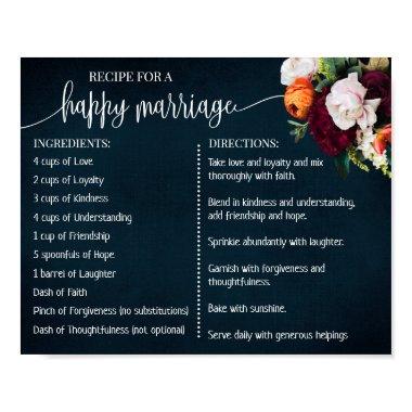 Recipe for a Happy Marriage Newlyweds Navy Wine Poster