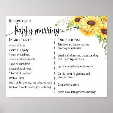 Recipe for a happy marriage newlyweds sunflowers poster