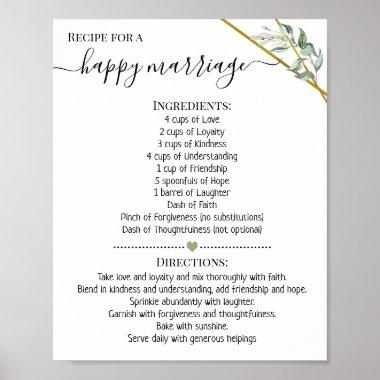 Recipe for a happy marriage shower greenery gift poster