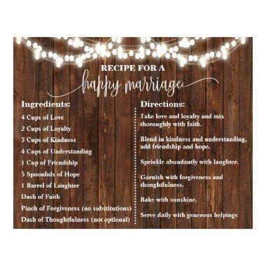 Recipe for a Happy Marriage Sign Western Wedding