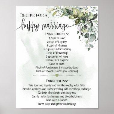 Recipe for happy marriage shower eucalyptus gift poster