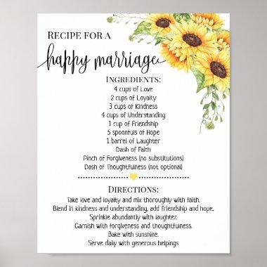 Recipe for happy marriage shower gift sunflower poster