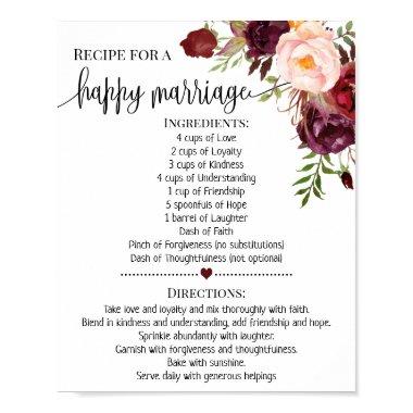 Recipe for happy marriage shower marsala gift sign