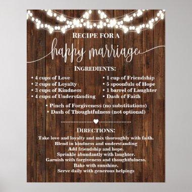 Recipe for Happy Marriage Wedding Country Gift Poster