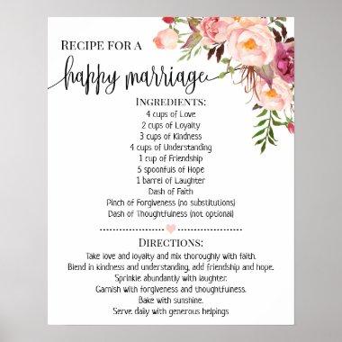 Recipe for happy marriage wedding shower gift pink poster
