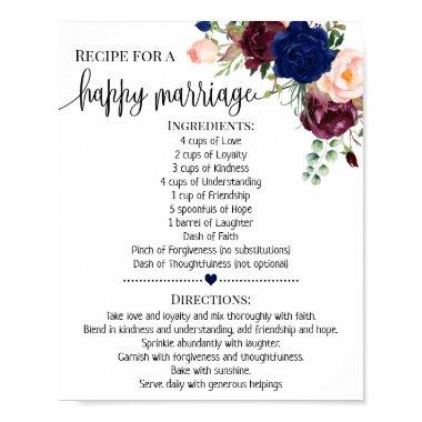 Recipe for happy marriage wedding shower navy gift poster