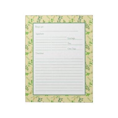 Recipe Page for Green Herb Leaves Binder Notepad
