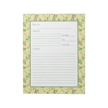 Recipe Page for Green Herb Leaves Binder Notepad