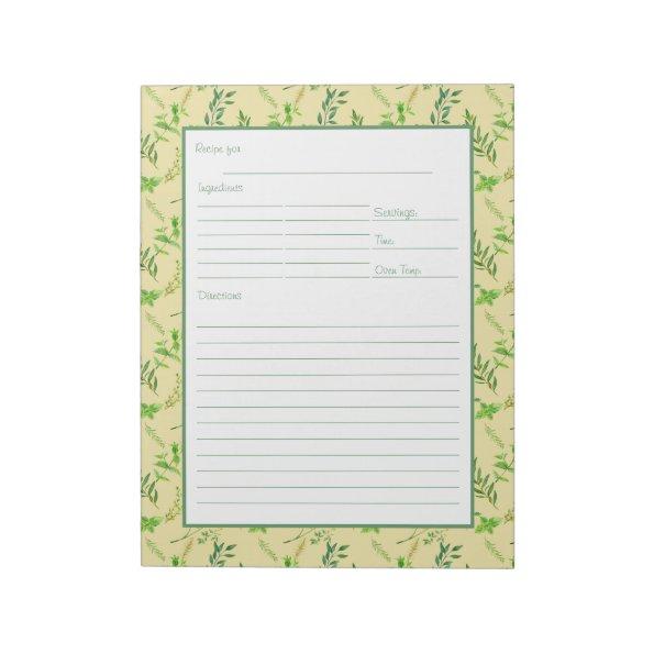 Recipe Page for Green Herb Leaves Binder Notepad