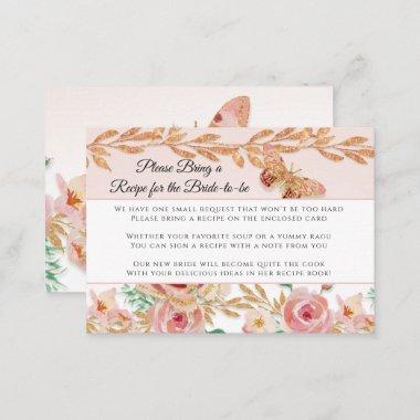 Recipe Pink Floral Rose Gold Elegant Bridal Shower Enclosure Invitations