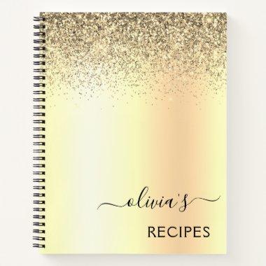 Recipes Cookbook Gold Glitter Monogram Notebook
