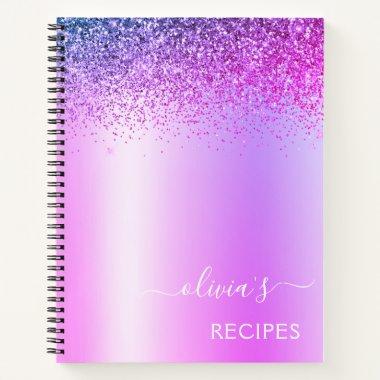 Recipes Cookbook Purple Glitter Monogram Notebook