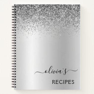 Recipes Cookbook Silver Glitter Monogram Notebook