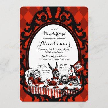 Red Alice in Wonderland Shower Invitations