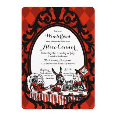 Red Alice in Wonderland Shower Invitations