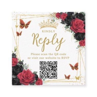 Red and Black Butterflies Quinceanera RSVP QR Code Enclosure
