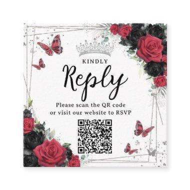 Red and Black Butterflies Quinceanera RSVP QR Code Enclosure