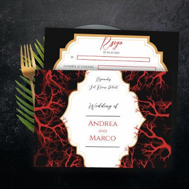 Red and Black Gothic Dark Wedding RSVP Card