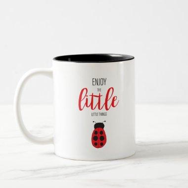 Red and Black Hand Drawn Baby Ladybug Cute Bug Two-Tone Coffee Mug