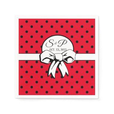 Red and Black Polka Dot White Bow Personalized Napkins