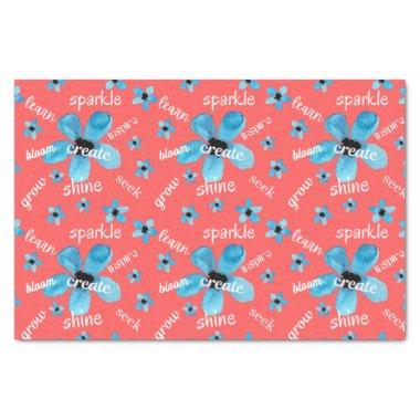 Red and Blue Watercolor Flowers w/ Affirmations Tissue Paper
