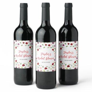 Red and Blush Pink Floral  Wine Label