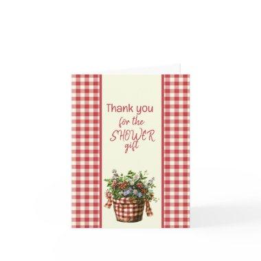 Red and Cream Checkered Showe Thank You Note