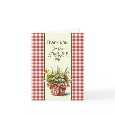 Red and Cream Checkered Showe Thank You Note