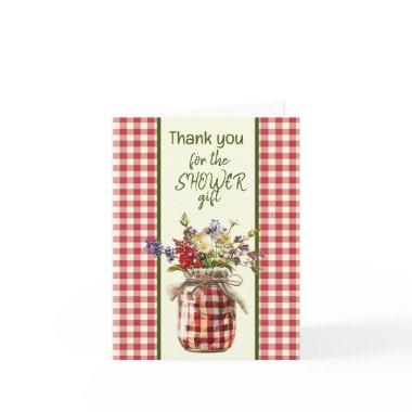 Red and Cream Checkered Showe Thank You Note