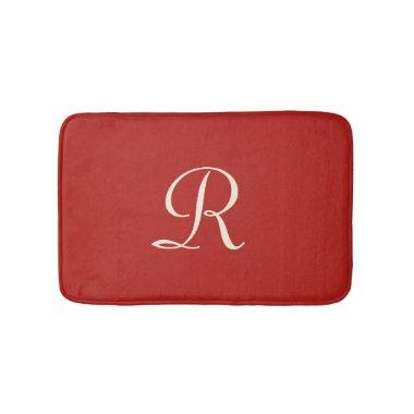 Red and Cream Monogrammed Plush Bath Mat