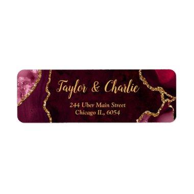 Red and Gold Agate Marble Wedding Label