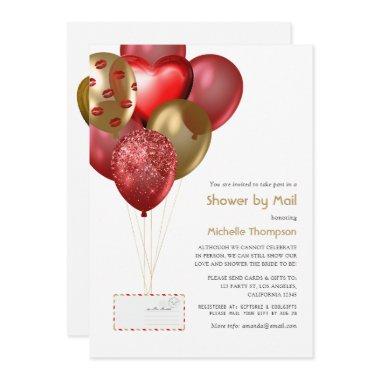 Red and Gold Balloon Baby or Bridal Shower by Mail Invitations