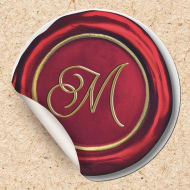 Red And Gold Christmas Monogram Wax Seal Stickers