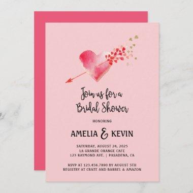 Red and Gold Heart and Arrow Bridal Shower Invitations