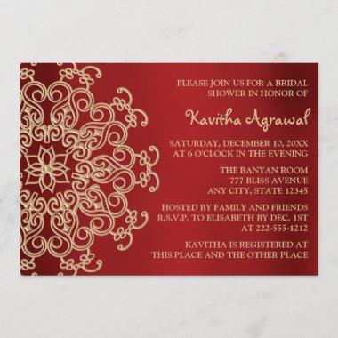 Red and Gold Indian Inspired Bridal Shower Invitations