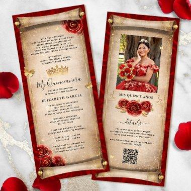 Red and Gold Quinceanera Scroll Invitation