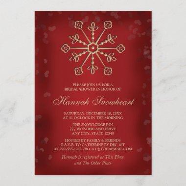 RED AND GOLD SNOWFLAKE BRIDAL SHOWER Invitations