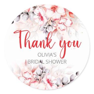 Red and Gray Watercolor Flowers  Classic Round Sticker