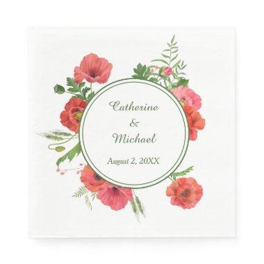Red and Pink Poppies Wedding Napkins