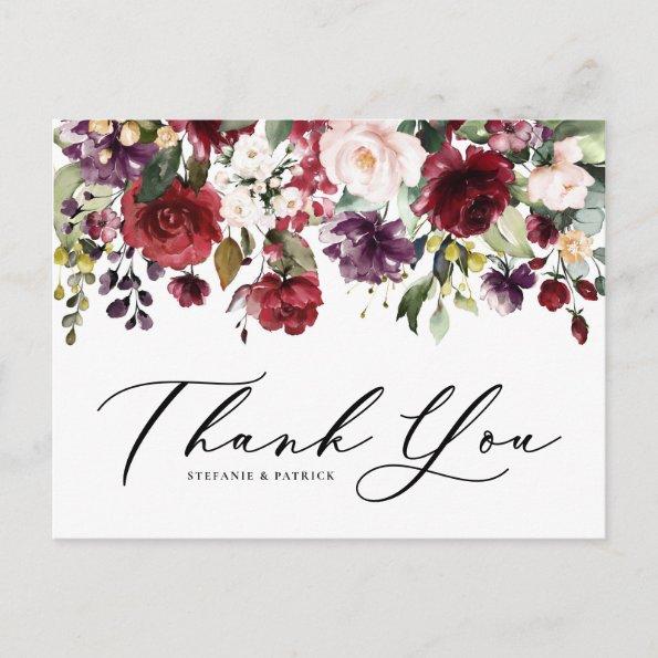 Red and Purple Watercolor Floral Garland Thank You PostInvitations