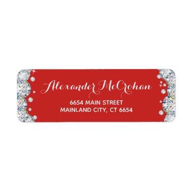 Red and Silver Diamond Glitter Return Address Label