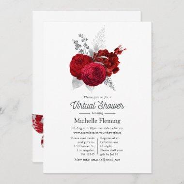 Red and Silver Vintage Rose Virtual Shower Invitations