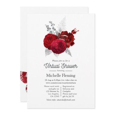 Red and Silver Vintage Rose Virtual Shower