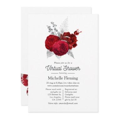 Red and Silver Vintage Rose Virtual Shower Invitations