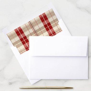 Red and Tan Beige Plaid Pattern Tartan Envelope Liner
