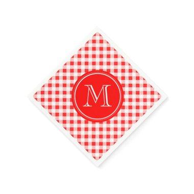Red and White Gingham, Your Monogram Paper Napkins