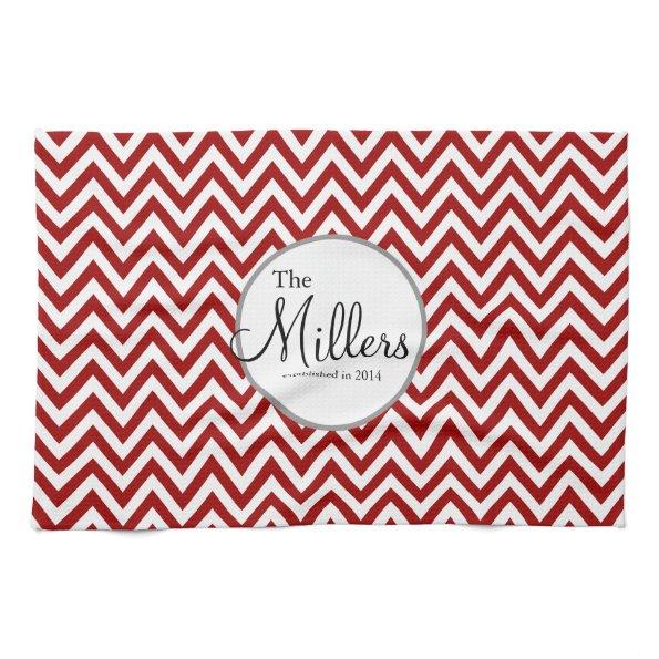 Red and White Personalized Dish Towel