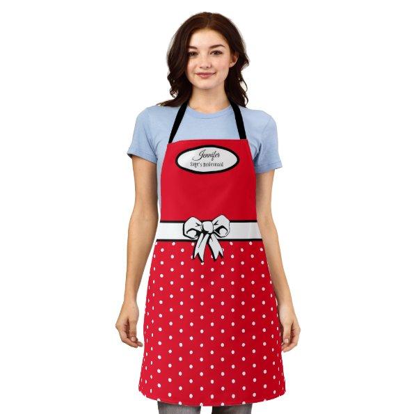 Red and White Polka Dots and Bow Personalized Apron